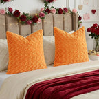 FUTEI Orange Decorative Throw Pillow Covers 20x20 Inch Set of 2,Soft Solid Rose Swirl Textured Cushion Case,Valentine's Day Decor for Couch Living Room