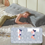 Headboard Wedge Pillow + A Long Neck Roll Pillow Body Pillow，Large Headboard Pillow with Removable Cover (Blue-Gray, Queen：59x8x20 inches)