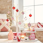 Valery Madelyn 25Pcs Valentine's Day Heart Shaped Ornaments Gift Pack, Christmas Craft Heart Decorations, Clear Transparent Red Pink Gold Christmas Baubles Hanging Party Wedding Decor
