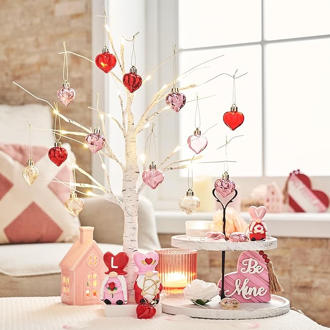 Valery Madelyn 25Pcs Valentine's Day Heart Shaped Ornaments Gift Pack, Christmas Craft Heart Decorations, Clear Transparent Red Pink Gold Christmas Baubles Hanging Party Wedding Decor