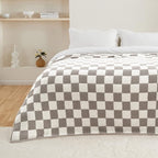 CozeCube Super Soft Fullfy Microfiber Reversible Knitted Blankets, Warm Cozy Fuzzy Plush Throw, Grey and White Checkered Throw Blanket for Couch Bed Sofa, 50" x 60"
