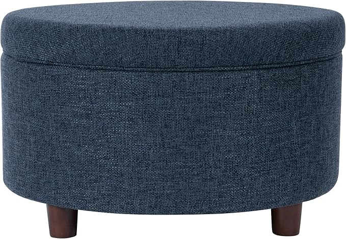 HomePop Round Storage Ottoman - Textured Navy