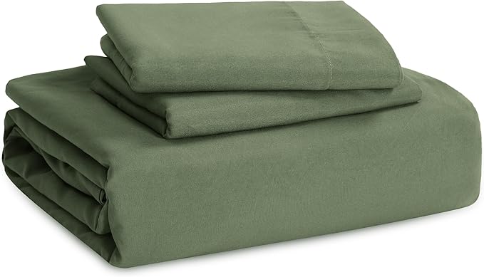 Bedsure Duvet Cover Full Size with Fitted Sheet - 4 Pieces Prewashed Cotton-Like Extra Soft Bedding Set, Includes 1 Duvet Cover 80x90 Inches, 2 Pillow Shams, 1 Fitted Sheet, Olive Green