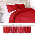 Exclusivo Mezcla Ultrasonic Full Queen Quilt Bedding Set, Lightweight Red Bedspreads Soft Modern Geometric Coverlet Set for All Seasons (1 Quilt and 2 Pillow Shams)