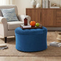 ONBRILL 25" Ottoman with Storage, Round Pouf Ottoman Foot Rest, Small Storage Foot Stool for Couch Bedroom Living Room, Books, Blankets & Kid's Toy Box, Load up to 220 lbs, Blue