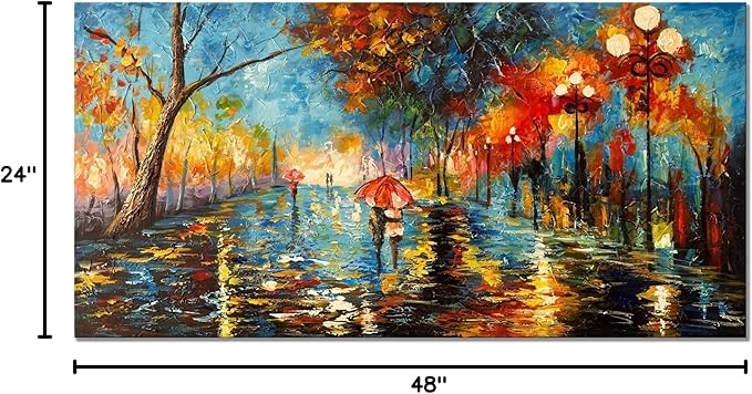 Alenoss 3D Oil Paintings 48x24 Inches Hand Painted Abstract Landscape Romantic Canvas Wall Paintings Home Decorations Texture Framed Wall Art for Living Room Bedroom Wall Decor Ready to Hang