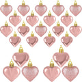 24PCS Valentines Day Heart Ornaments, Rosegold Heart Shaped Ornaments, 2 Sizes Heart Hanging Ornaments, Glossy Heart Baubles Hanging Decorations for Valentine's Day Wedding Anniversary Party Decor