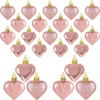 24PCS Valentines Day Heart Ornaments, Rosegold Heart Shaped Ornaments, 2 Sizes Heart Hanging Ornaments, Glossy Heart Baubles Hanging Decorations for Valentine's Day Wedding Anniversary Party Decor