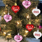 Valentines Tree Decorations, 24 Pcs Heart Ornaments for Christmas Tree, Mini Day Small Conversation Ornaments, Red Pink White Plastic