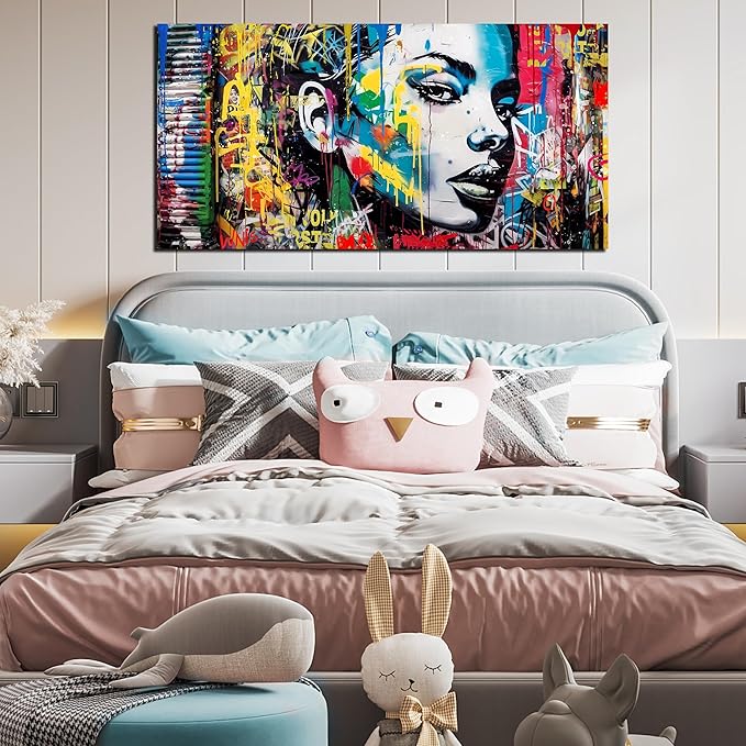 CIRABKY African American Wall-Art for Living Room - Black Girl Wall Art - Graffiti Wall Decor Colorful Pictures Big Poster Size 29" x 59"