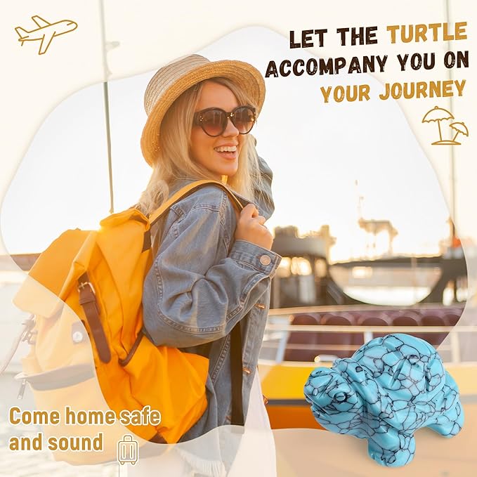 QINJIEJIE Travel Turtle Figurines for Travelers Best Travel Gifts for Women Men Green Turquoise Crystal Healing Crystals Sea Turtle Lovers Office Desk Decor Good Luck Gifts for Traveling Abroad