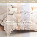 HYMOKEGE Beige California King Comforter Set Seersucker 7 Pieces, All Season Luxury Bed in a Bag for Bedroom, Bedding Set with Comforters, Sheets, Pillowcases & Shams