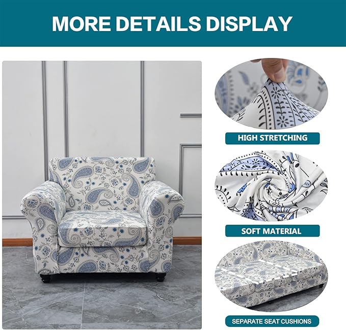 KRFOONN 2 Piece Chair Covers Printed Sofa Covers Couch Covers Washable Armchair Sofa Couch Slipcover Furniture Protector with Elastic Bottom for Living Room (Armchair, 19), Small