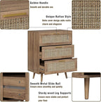 3 Drawer Dresser for Bedroom Rattan Dresser Chest of Drawers with Spacious Storage Boho Clothes Storage Nightstand for Living Room