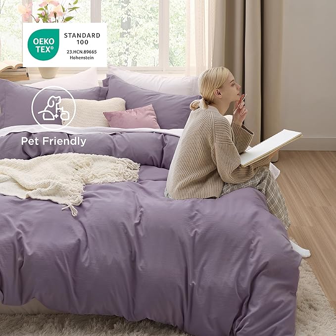 Bedsure Grayish Purple Duvet Cover Twin/Twin XL Size - 2 Pieces Prewashed Polyester Extra Soft Bedding Set, Includes 1 Twin Duvet Cover 68x90 Inches with Zipper Closure & 1 Pillow Sham, No Comforter