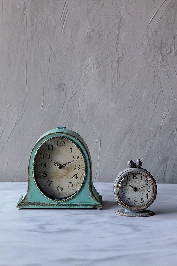 Creative Co-Op Grey Pewter Mantel Clock with Birds
