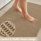 Waffle Runner Rug Bathroom, Long Boho Bathroom Rugs Non Slip Washable Super Absorbent Quick Dry Farmhouse Bath Decor, 60"x24" / 5'x2' Khaki