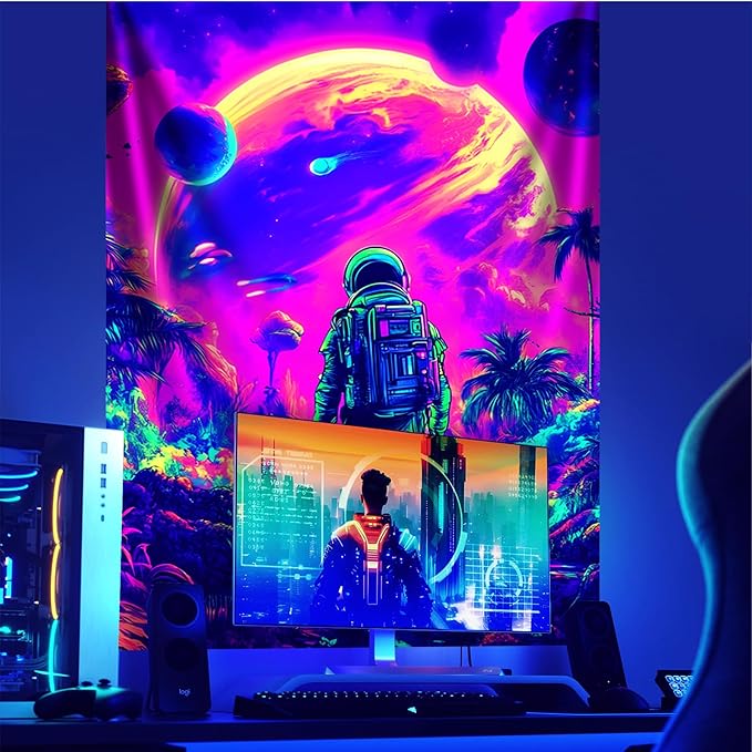 NYZE Astronaut Space Tapestry for Bedroom, Glow in the Dark Room Decor Wall Tapestries, Cool Galaxy Planet Wall Hanging, Wall Hanging for Men Guys Gamer Room Dorm Living Room 44x60 in