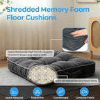 Meditation Floor Pillow Memory Foam Floor Cushions for Adults 22x22+4” Thicken Floor Sitting Large Square Pillows Seating Tufted Corduroy Seat Cushions Machine Washable for Yoga Living Room