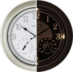 CLXEAST 18 Inch Illuminated Outdoor Indoor Atomic Analog Wall Clock with Temperature & Humidity Combo, Lighted Outdoor Clocks for Patio Large Waterproof with Thermometer, Modern Morning Silver/Gold