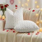 FUTEI White Decorative Throw Pillow Covers 16x16 Inch Set of 2,Soft Solid Rose Swirl Textured Cushion Case,Valentine's Day Decor for Couch Living Room