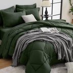 HEVUMYI Army Green Full Comforter Set - 7-Piece All Season Bed in a Bag Full, Ultra Soft Bedding Set with Comforter, Flat Sheet, Fitted Sheet, Pillowcases, Pillow Shams