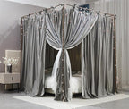 4 Corners Post Princess Curtain Bed Canopy Double Layer Cozy Mosquito Net Mesh and Cloth for Girls Adults Bedroom Decoration (Double-Grey/White, 59" W*82" L*82"*H/(Queen))