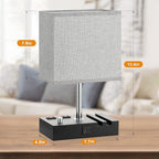 Kakanuo Fully Dimmable Bedside Lamps for Bedroom with USB C Ports, Grey USB Table Lamp Set of 2, Wooden Desk Lamp with 2 Charging Outlets and Phone Stand for Nightstand and Living Room, Bulb Included