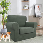 YEMYHOM Latest Checkered 2 Pieces Chair Covers for Living Room High Stretch Thickened Chair Slipcovers with Arms Anti Slip Elastic Armchair Sofa Couch Protector (Army Green), 31"-46"(1 Cushion)