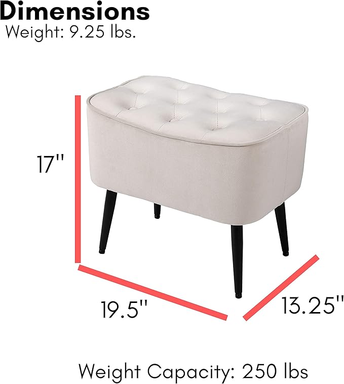 BIRDROCK HOME Tufted Curve Ottoman Velvet Foot Stool - Upholstered Padded Footrest for Living Room or Bedroom - Small Cushioned Accent Chair for Couch, Sofa, Extra Seating - Modern Furniture - Tan