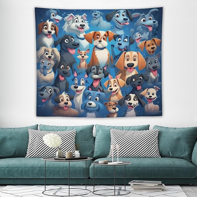 VUMIVI Cartoon Dog Tapestry Cute Puppy Pet Lovers Animal Theme Colorful Illustration Tapestry Wall Hanging for Living Room Bedroom Dorm Classroom Aesthetic Decor W60xL50in