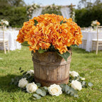 Kimura's Cabin 6pcs Artificial Silk Hydrangea Flowers with Stems Fake Hydrangea Bouquet for Home Table Centerpieces Wedding Party Halloween Decoration (Orange Yellow)