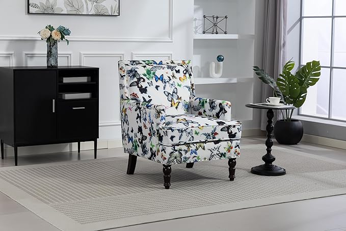 KEIKI Vintage Butterfly Accent Chair with Nailhead Trim, Upholstered Lounge Armchair with Solid Wood Legs, Comfy Chair for Living Space