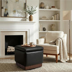 Swivel Storage Ottoman with Hidden Compartment, Square Faux Leather Footstool, Solid Acacia Wood Frame, 500 lbs Capacity, No Assembly Required, for Living Room & Bedroom