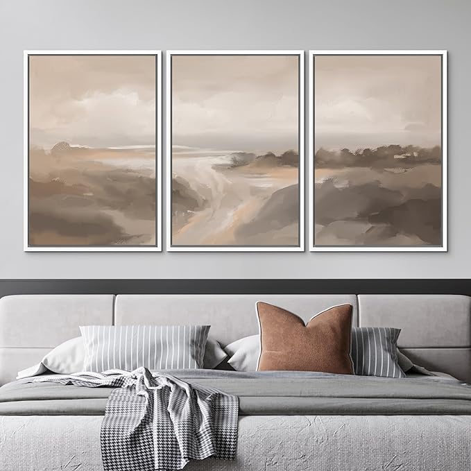 MUDECOR Framed Canvas Print Wall Art Serene Landscape Neutral Coastal Illustrations Realism Decorative for Living Room, Bedroom, Office - 24"x36"x3 White