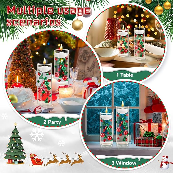 124 Pcs Christmas Vase Filler Pearls for Vase Filler Christmas Table Decor Floating Candles Centerpiece with 8 Floating Candles for Table Party Festival Decor, Not Included Clear Beads(Tree, Box)