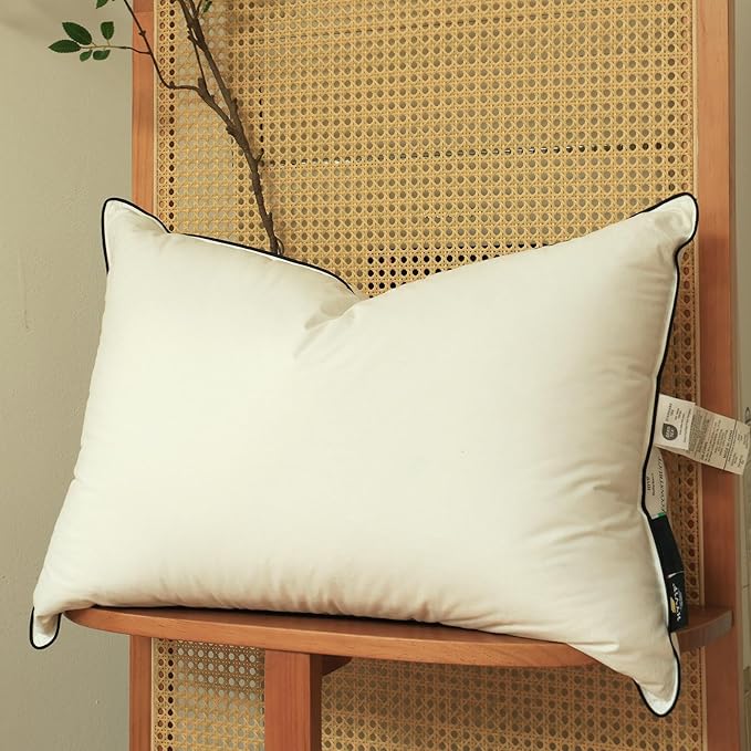 Luxurious Down Pillows - Standard Size, High Fill Power, Breathable Cotton Blend Shell,Down Pillow Ideal for Every Night (Pure White, Standard (Pack of 1))