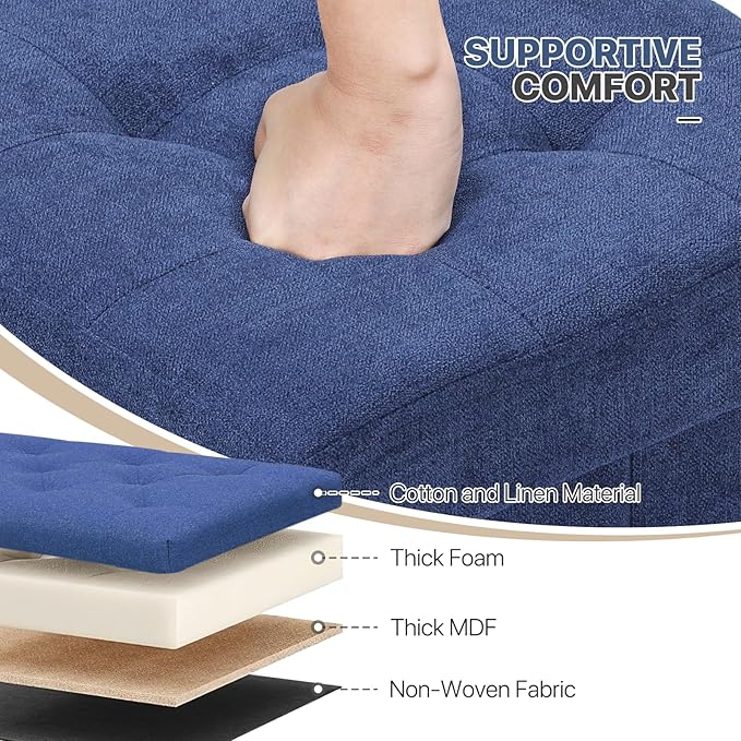 MoNiBloom 15 Inch Storage Ottoman Cube, Folding Square Foot Rest Stool, Small Ottoman Footrest with Storage for Living Room, Bedroom, Entryway, Navy Blue