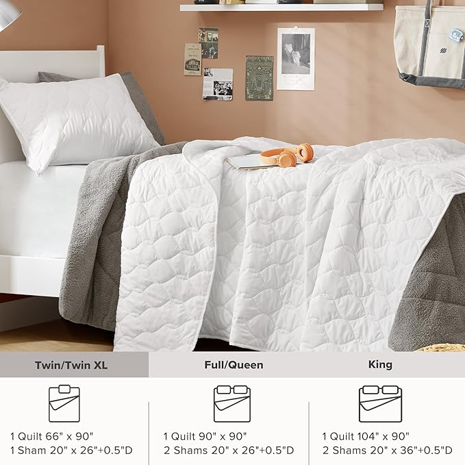 Comfort Spaces Twin Quilt Set Modern Reversible Ogee Coverlet Twin Bedding Set Cozy Quilted Winter Layer, All Season Lightweight Soft Twin Size Quilt, Kienna, Twin/Twin XL White Ogee 2 Piece