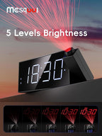 Projection Digital Alarm Clock with Bed Shaker for Bedroom, Extra Loud Alarm Clock for Heavy Sleeper, 180° Rotable Ceiling Projector Clock,2 Alarm,5 Dimmer Volume,USB Charger, Battery Backup,12/24H…