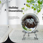 HDCRYSTALGIFTS 60mm 3D Spider Crystal Ball Halloween Decor with Stand 3D Laser Engraved Tarantula Animal Figurine Prop Decorative Glass Full Sphere Table Paperweight