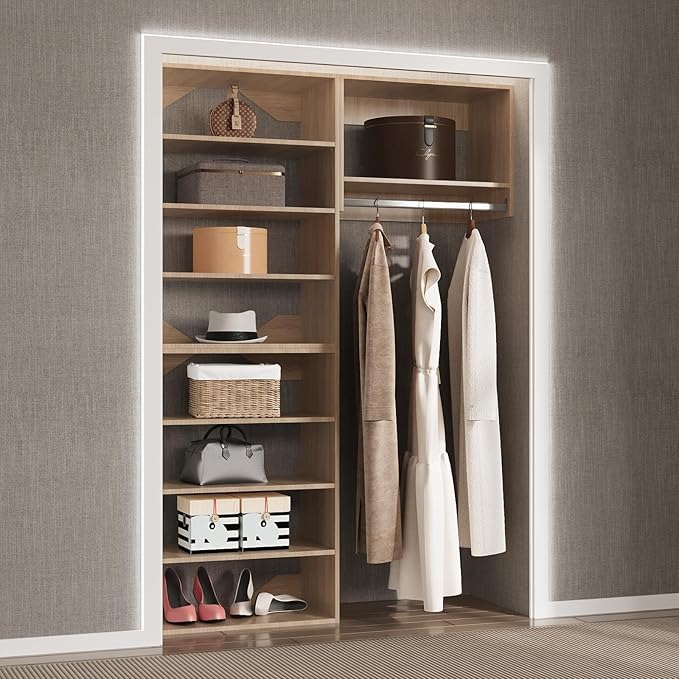 Modular Closet Organizer - 43" Wide Tower System with Hanging, Wood Storage Kit for Walk In and Bedroom Wardrobes