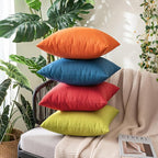 MIULEE Pack of 2 Decorative Outdoor Solid Waterproof Throw Pillow Covers Christmas Euro Sham Faux Linen Garden Farmhouse Cushion Cases for Summer Patio Tent Balcony Couch Sofa 26x26 Inch Red