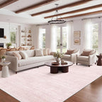 Art&Tuft Washable Rugs 8x10, Area Rugs for Living Room - Non Slip and Stain Resistant Soft Thin Low Pile 8x10 Rug for Bedroom, Dining Room, Kitchen, Office, Lightpink
