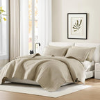 Comfort Spaces Twin Quilt Set Modern Reversible Plaid Coverlet Twin Bedding Set Cozy Quilted Winter Layer, All Season Lightweight Soft Twin Size Quilt, Kienna, Twin/Twin XL Beige 2 Piece