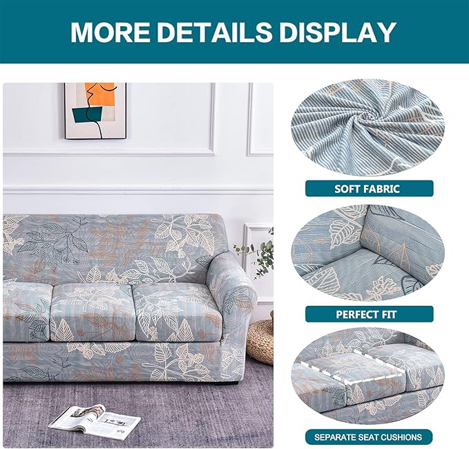 KRFOONN 3 Piece Stretch Sofa Couch Covers for 2 Cushion Couches Printed Sofa Loveseat Slipcover with 2 Separate Seat Cushion Covers Washable Sofa Slip Covers Furniture Protector (Loveseat, 14), Medium