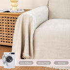 Couch Cover for Dogs, Non Slip Sofa Cover, Washable Couch Covers, 2 Cushion Sofa for Dogs Furniture Protector with Tassels Chenille Sofa Covers for Pets (Tassel Beige, 71" x 102")