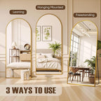 Full Length Mirror, 82"x44" Arched Full Body Mirror, Oversized Floor Mirrors, Leaning Free Standing Mirrors, Hanging Mounted Large Mirrors for Bedroom Dressing Room, Cloakroom, Gold