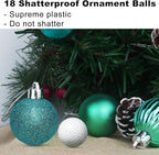 Teal 2.5" Christmas Balls Christmas Tree Decoration Ornaments Shatterproof Hanging Balls for Birthday Halloween Holiday Wedding Decorations Set of 18pcs