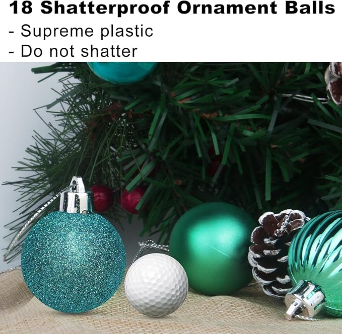 Teal 2.5" Christmas Balls Christmas Tree Decoration Ornaments Shatterproof Hanging Balls for Birthday Halloween Holiday Wedding Decorations Set of 18pcs